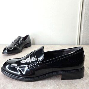 Franco Sarto Alora Penny Loafers Sz 7.5 Black Patent Slip On Preppy Dress Shoes